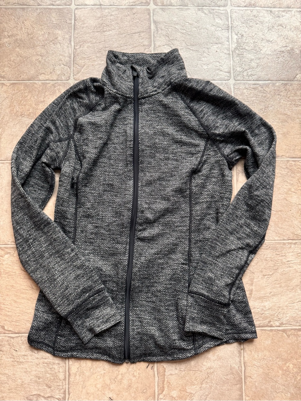 Old Navy Active Black and White Herringbone Zip-Up